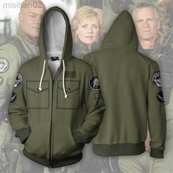 

men's hoodies sweatshirts stargate sg-1 costume sg-1 explorer unit cosplay 2018 3d print sweatshirt hooded zipper cartoon sweatshirt vo, Black