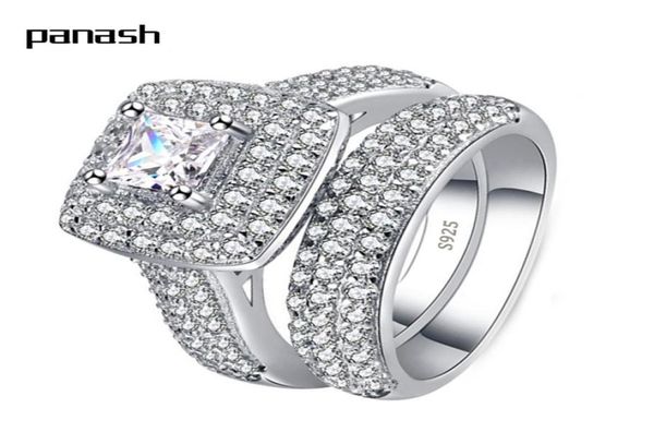 

pansh genuine 925 silver ring wedding band set for bridal girls and women ladys lover couple original pair jewelry r1493900395, Slivery;golden