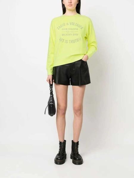 

23 pre french zodiac zadig voltaire sweatshirt classic letter embroidery raglan sleeve silver gloss round neck sweater women, Black