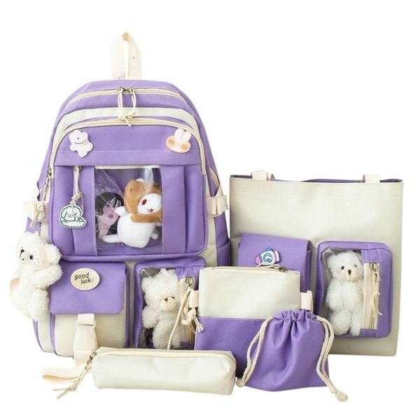 

school bags 5pcs sets children's school backpack kawaii women's bagpack bookbag lapbag for teens girls mochilas students sac 23072