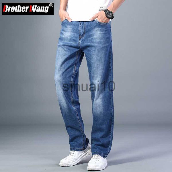 

men's jeans 6 colors spring summer men's thin straight-leg loose jeans classic style advanced stretch baggy pants male plus size 4, Blue