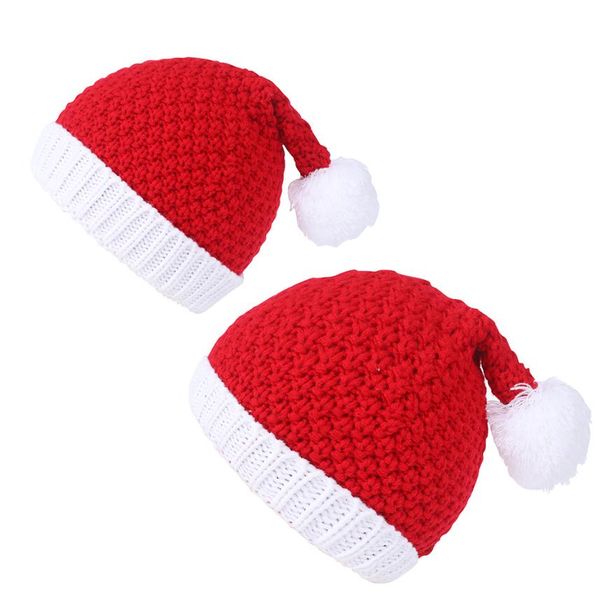 

christmas knitted santa hats for kids toddler white red beanie with pom ball winter warm child mom xmas hat, Yellow