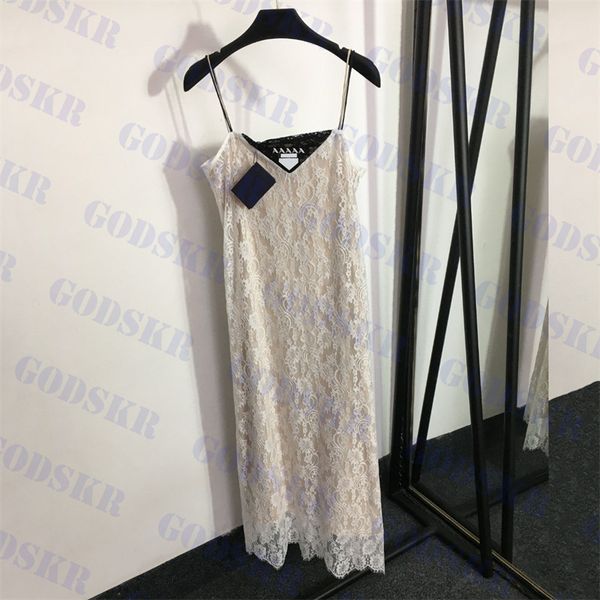 

lace dresses womens slip skirt letter print dress fashion hollowed skirts two colors, White;black