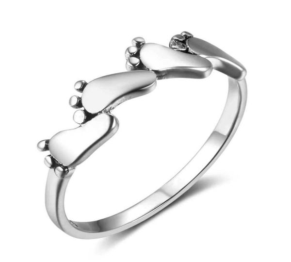 

6 mix cute baby foot print 925 sterling silver ring footprint design oxidised toe simple midi rings gifts for women friendship3922231