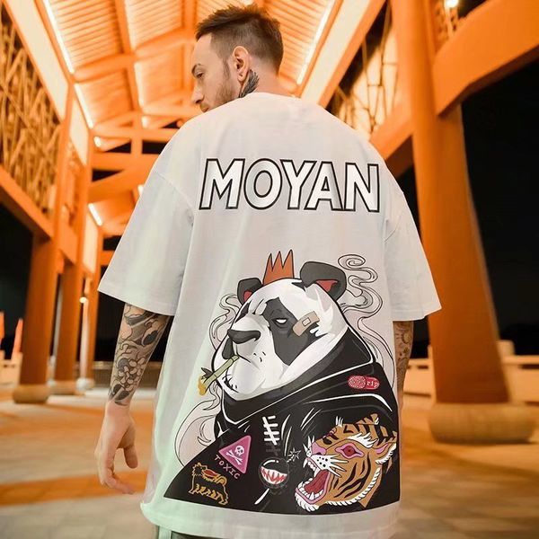 

2023 national tide hip-hop cartoon short-sleeved t-shirt men tide trend oversize large size loose half-sleeved summer clothes, White;black