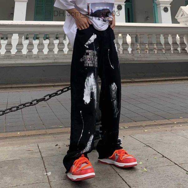 

men's pants hip hop men's pants y2k street clothing women's pants casual graffiti letter printing straight loose fashion 90s, Black