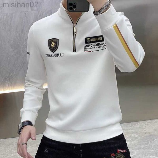 

men's hoodies sweatshirts gold line patchwork zipper stand collar sweatshirt men streetwear luxury animal badge pullover hoodie party s, Black