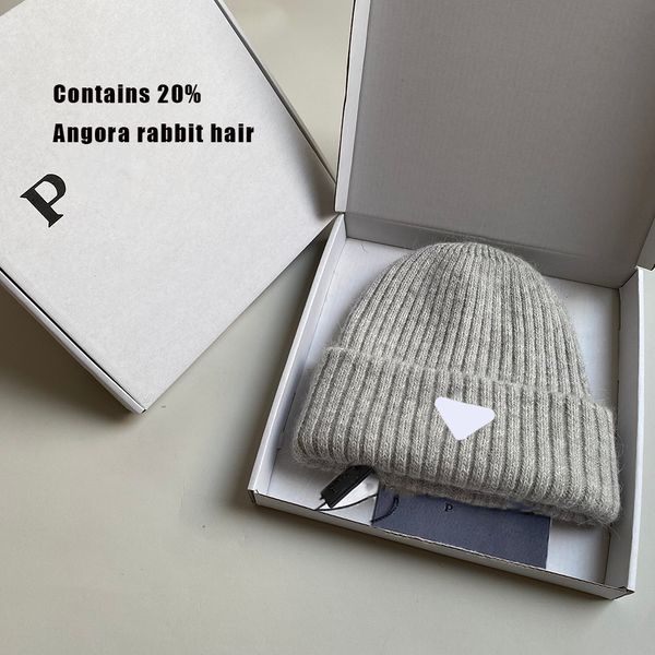 

designer winter warm rabbit hair knitted hat for men and women double layer thickened wool hat casual ear protection hat soft glutinous bean, Blue;gray