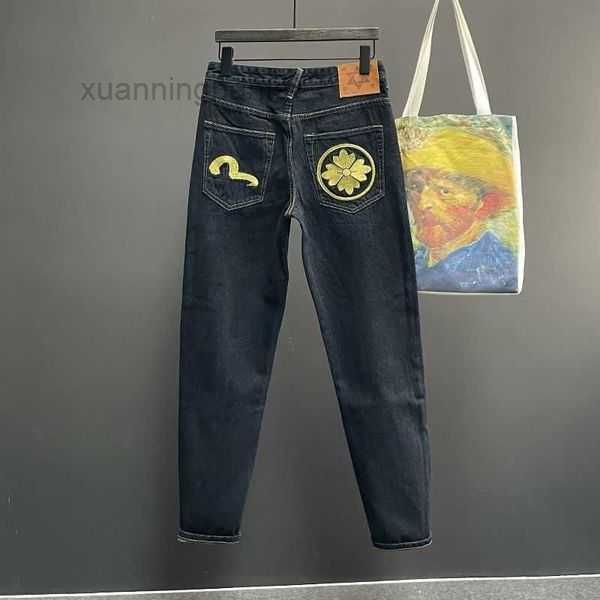 

men's jeans straight pants skeleton embroidery mopping streetwear denim clothing men baggy fs73, Blue