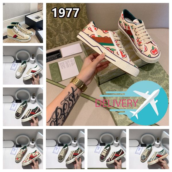

2023 designers tennis 1977 hoodie sneaker canvas luxurys shoe beige blue washed jacquard denim women shoes ace rubber sole embroidered vinta, Black