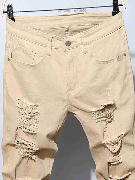 

men's pants fashion street style teared skinny jeans men's vintage wash solid denim trouser men's casual slim pencil denim pa, Black