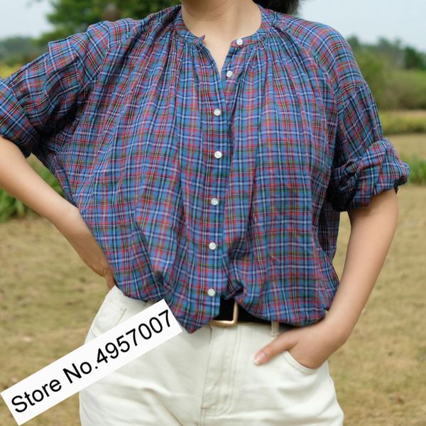 

womens blouses shirts elfbop ladies cotton blend contrast plaid blouse shirt women gingham checkered 230729, White