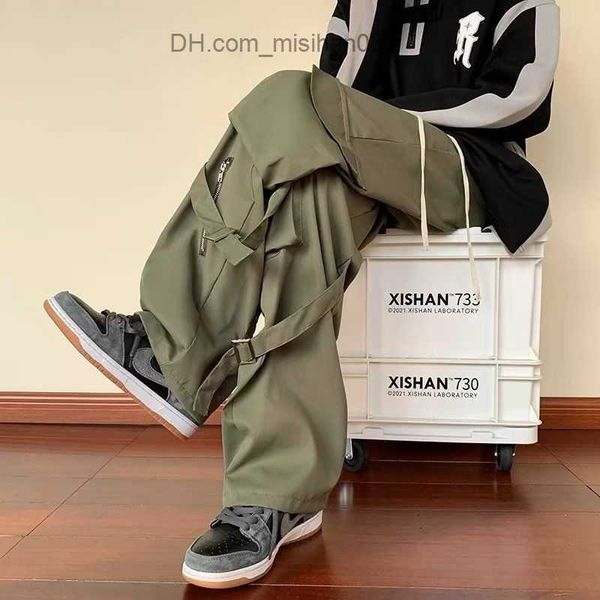 

men's pants green cargo pants men's oversized zipper black cargo trousers men's street clothing hip-hop pocket loose casual w