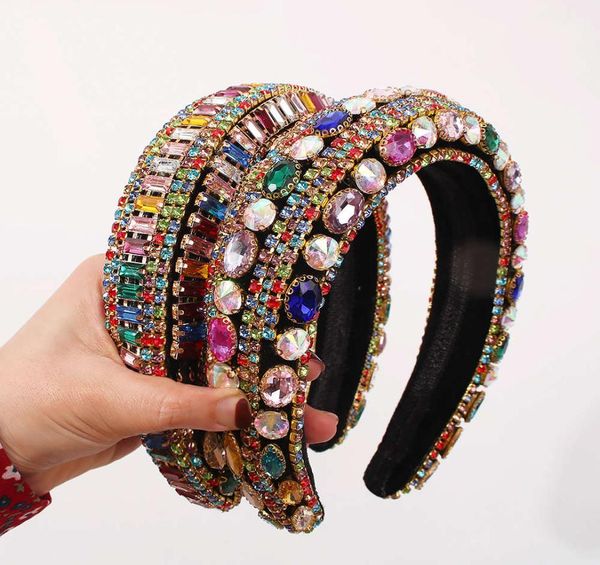 

luxury full crystal hairbands womens hair accessories baroque padded head band colorful rhinestone headband princess headdress7547272, Silver