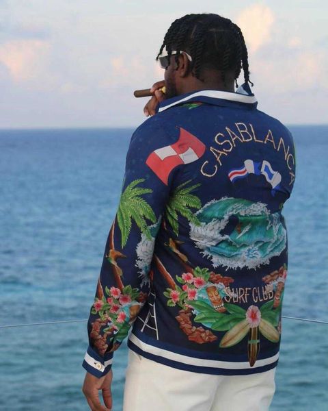 

casablanc shirts new surfing lazy wind silk satin long sleeve shirt men's and women's fashion brand, White;black