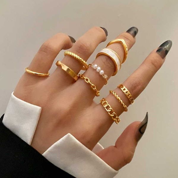 

boho retro hollow heart butterfly ring set bohemia gold color moon imitation pearl chain geometric zircon shining women rings izin, Silver