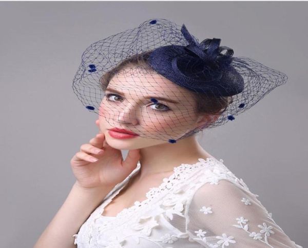 

wedding hat antique european and american ladies hair ornaments banquet headdress linens net yarn bridal party hat75775059282726, White