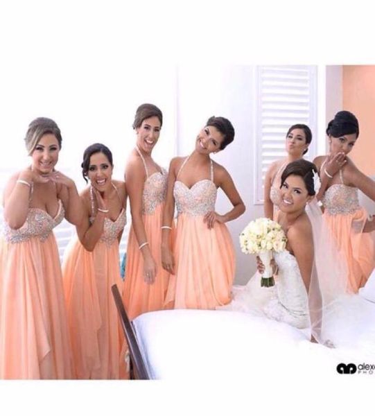 

halter long bridesmaid dresses 2019 beaded wedding party dress chiffon bridesmaid gowns halter prom dresses evening party dress cu9094289, White;pink