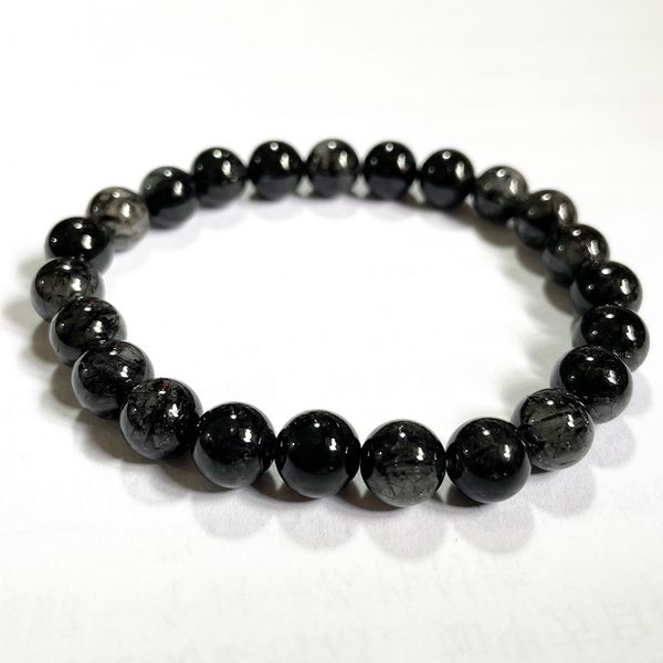 

mg1947 new desgin 8 mm dark rutilated quartz bracelet womens natural gemstone beaded chakra wrist jewelry, Black
