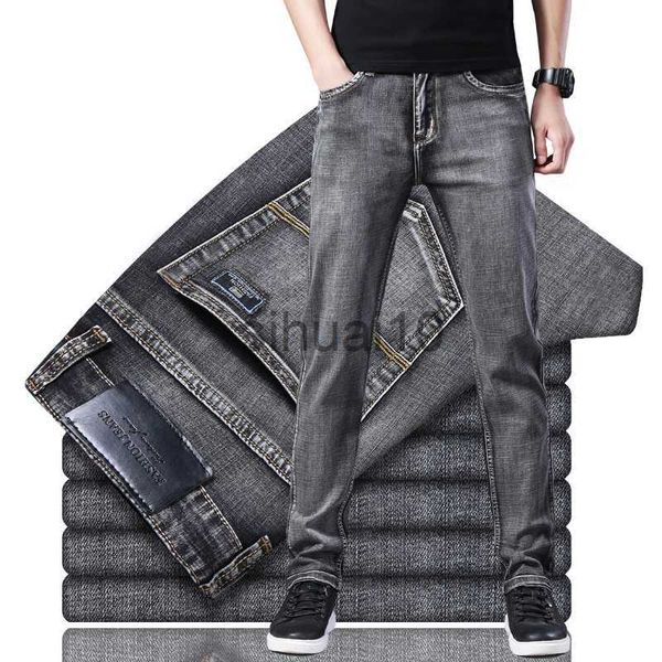

men's jeans 2022 straight men's classic blue black grey denim elastic regular fit male stretch jeans business casual style pants j