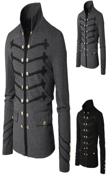 

men vintage military jacket gothic military parade jacket embroidered buttons solid color retro uniform cardigan outerwear6512527, Black;brown