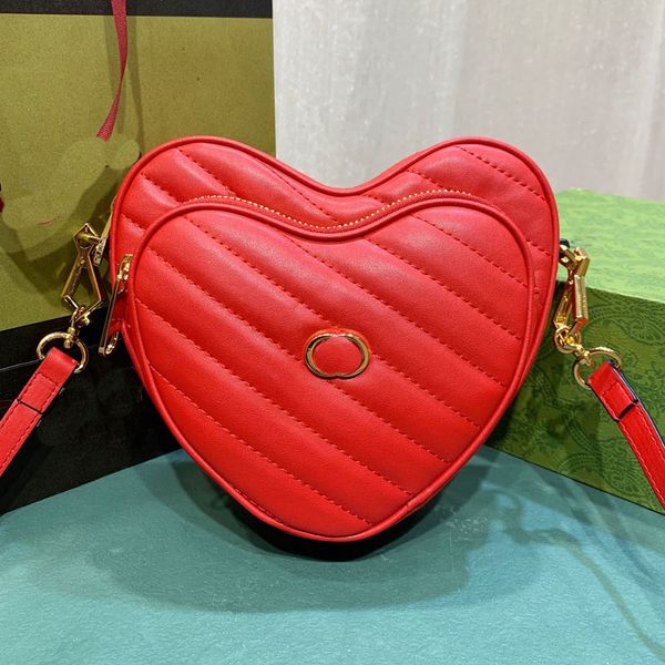 

mini heart shoulder bag women handbag purse interlocking letter genuine leather crossbody bags zipper pocket detachable strap gold hardware