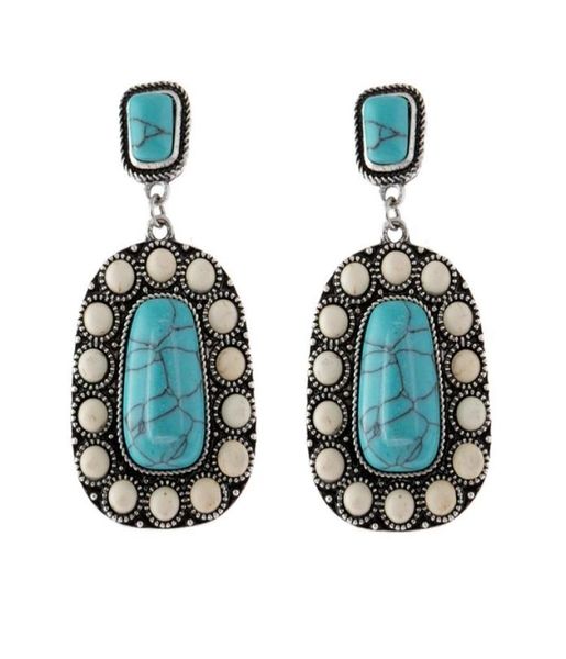 

earrings vintage white small bead square stone long earring ethnic natural blue turquoises dangle for women fashion boho jewelry 81677762, Silver