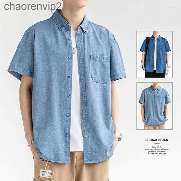 

shirts men's casual men's short sleeve denim shirt 2023 summer arrivals tide brand ins american retro loose all-match, White;black