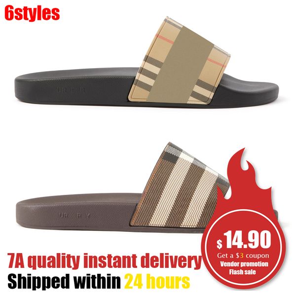 

luxury sandal sdesigner for woman slides man printed sandal flat snadal summer beach outdoor shoes classic vintage check italian crafted sty, Black