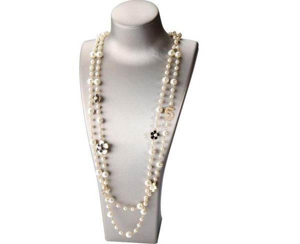 

women long pendants layered pearl necklace collares de moda number 5 flower party jewelry gd2907940726, Silver
