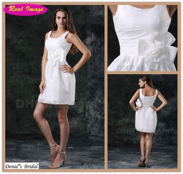 

little white dress sheath wedding dress beach bridal gowns scoop neckline handmade flowers 100 dhyz 019846578