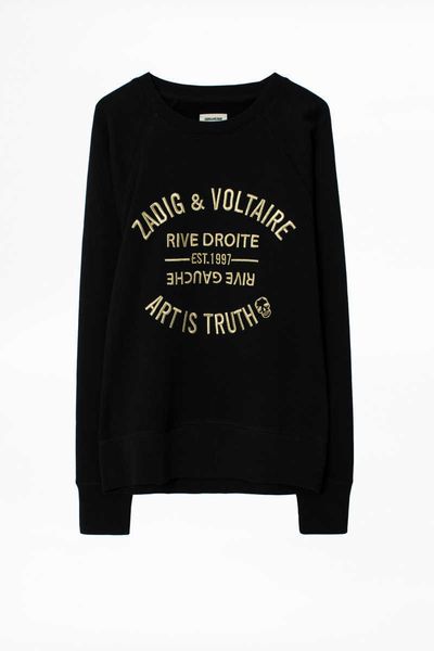 

zadig voltaire designer tide sportswear women classic white letter silver embroidery pure cotton embroidery classic fashion pure cotton crew, Black
