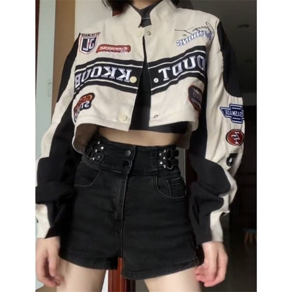 

women's jackets removable motorcycle jacket american vintage spicy girls fashion racing baseball jackets for women coat harajuku goth y, Black;brown