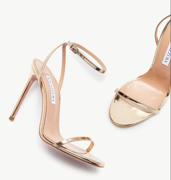 

elegant luxury aquazzura olie sandals shoes women strappy patent leather high heels white gold lady gladiator sandalias eu35-43 original box, Black