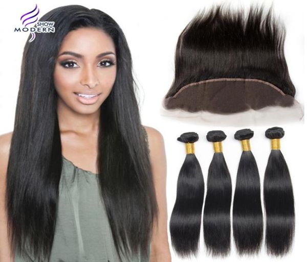 

mink 4 bundles brazilian virgin hair with closure straight modern show human hair weave lace frontal closure and bundle6531948, Black;brown