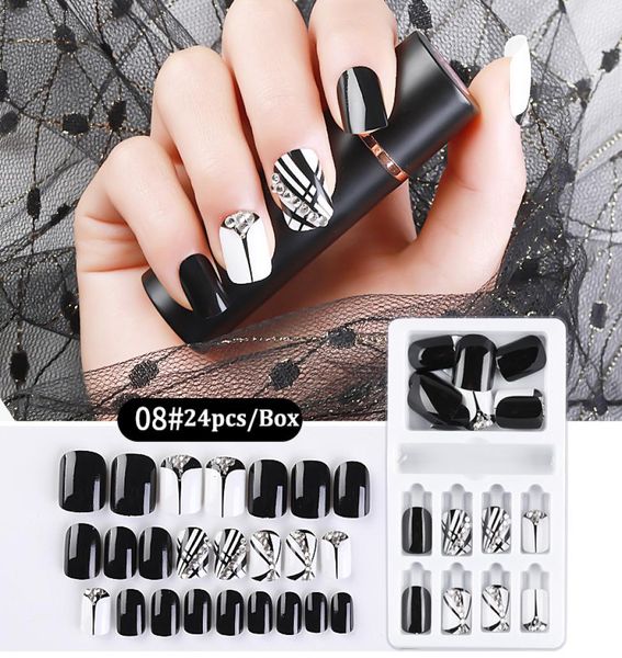 

24pcs fake nails lattice grid heart design french multiple colors reusable false nails tips press on nails with glue sticker7229799, Red;gold