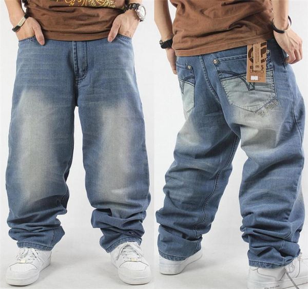 

hrem style big yards jeans male new hip hop baggy jeans hip loose straight pants causual pants long1093983, Blue
