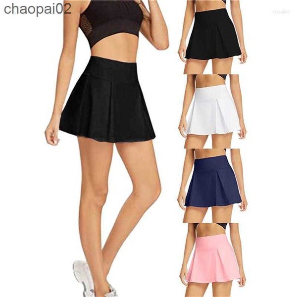 

skirts women sports skirt elastic high waist pleated for solid slim fit yoga shorts with pocket, Black