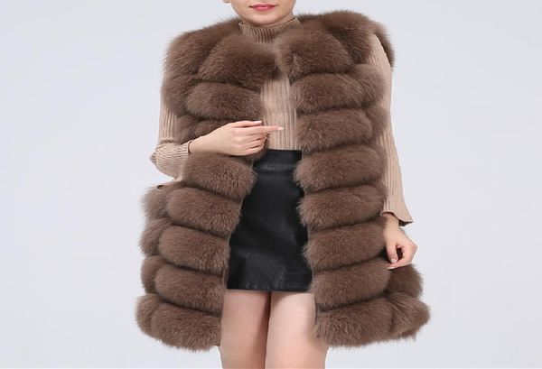 

fashion natural real fox fur vest jacket coat gilet women short sleeveless winter thick warm genuine fox coats2346367, Black