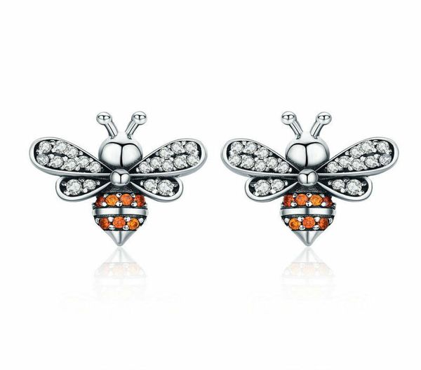 

unique mini honey bee bumblebee earring cz ear studs earrings 925 sterling silver gift3388022, Golden;silver