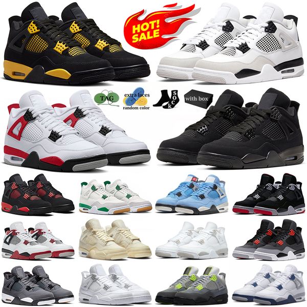 

with box jumpman 4 basketball shoes for men women 4s sneakers pine green military black cat fire red thunder sail white oreo bred mens women, White;red
