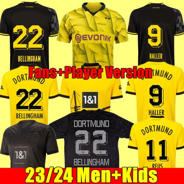 

soccer jerseys 23 24 football shirt cup kit reus haller reyna dortmund neongelb hummels brandt witsel men kids maillot de foot 2023 2024 all, Black;yellow