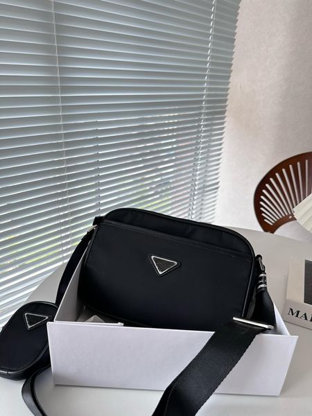 

2pcs set men's camera bag men's designer bag shoulder bag handbag messenger luxury designers crossbody tote black nylon triangle 2