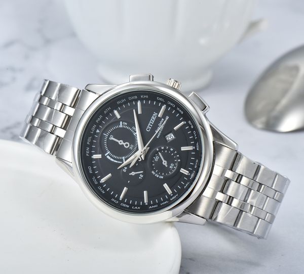 

brand citizen light kinetic energy mens watch casual fashion multi-functional chronograph designer movement automatic quartz watch montre, Slivery;black