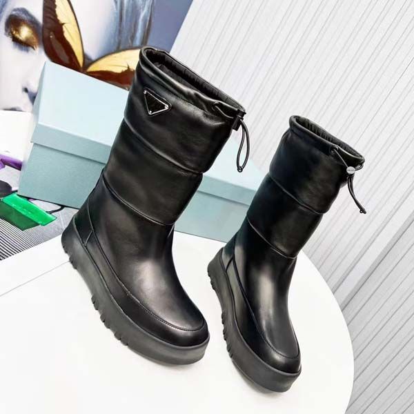 

women boots snow winter flat bottom sheepfold wool martin boot keep warm trainers sports flat side logo triangle plaque shoes size 34-42 wit, Black