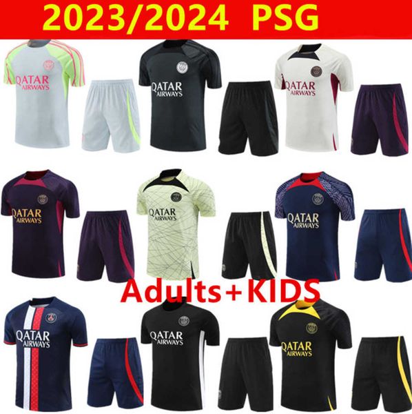 

23 24 psgs tracksuit paris sportswear training suit short sleeved soccer jersey kit uniform chandal sweatshirt sweater sets men kids breatha, Gray