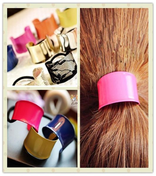 

cool metal circle hair cuff band tie elastic ponytail holder hair accessories headband blue yellow color head circle hair accessor3261498, Golden;white