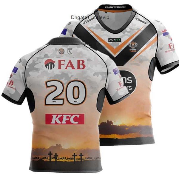 

2023 wests tigers home rugby jersey shirt 2023/24 wests tigers 2023 mens commemorative anzac training jersey size s---5xlripa, White;black