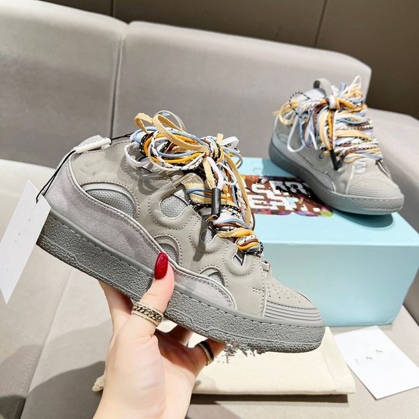 

luxury brand sports shoes retro luxury leather platform color matching comfortable men's and women's sports shoes with 0728, Black