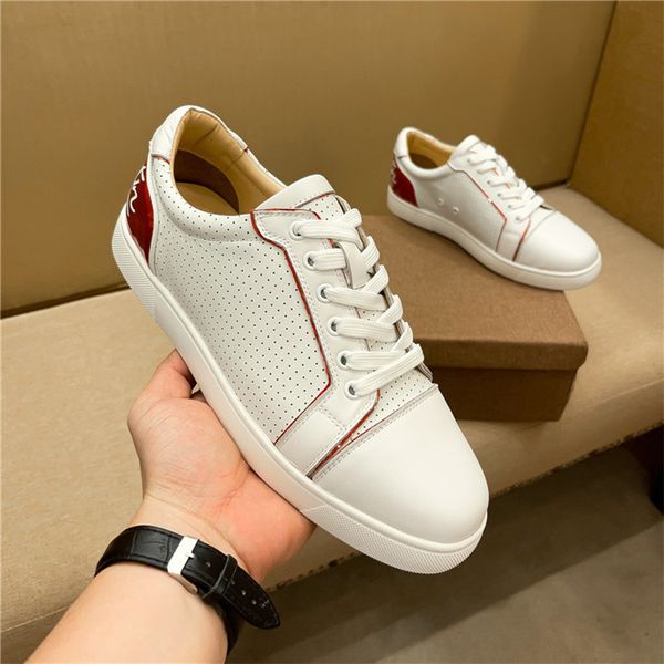 

luxury brand men's shoes red soled sneakers new women low lace up breathable leather personality trend red bottoms european and america, Black